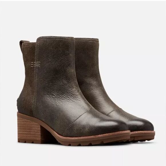 Sorel Cate Bootie Ankle Boot Leather Block Heel Major Brown. 7 - Picture 4 of 13